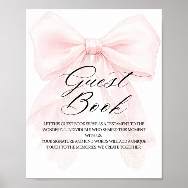 Pink Bow Girl Modern Baby Shower Guest Book Poster (Vorne)