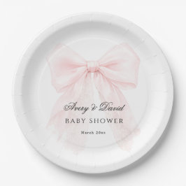 Pink Bow Girl Modern Baby Shower Pappteller