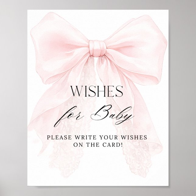 Pink Bow Girl Modern Baby Shower Wishes Poster (Vorne)