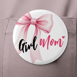 Pink Bow Girl Mom Ribbon Cute Baby Shower Button