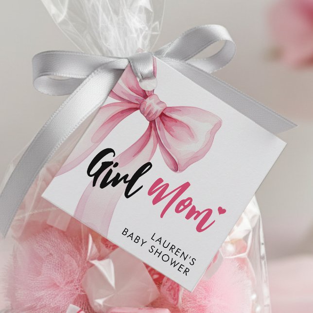 Pink Bow Girl Mom Ribbon Cute Baby Shower Geschenkanhänger (Pink Bow Girl Mom Ribbon Cute Baby Shower Favor Tags
)
