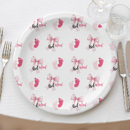 Pink Bow Girl Mom Ribbon Cute Baby Shower Pappteller