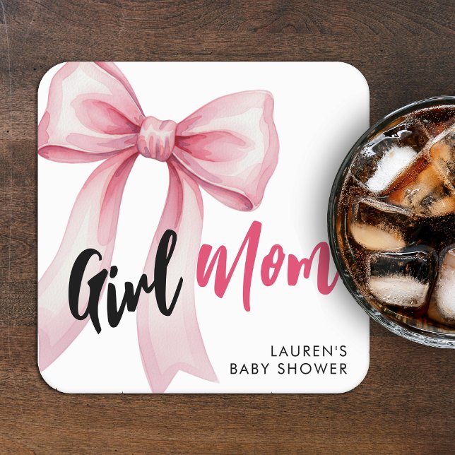 Pink Bow Girl Mom Ribbon Cute Baby Shower Rechteckiger Pappuntersetzer (Von Creator hochgeladen)