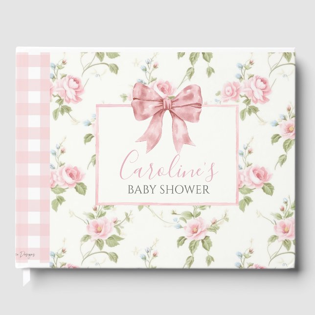 Pink Bow Girl Preppy Southern Baby Dusche Gästebuch (Vorderseite)