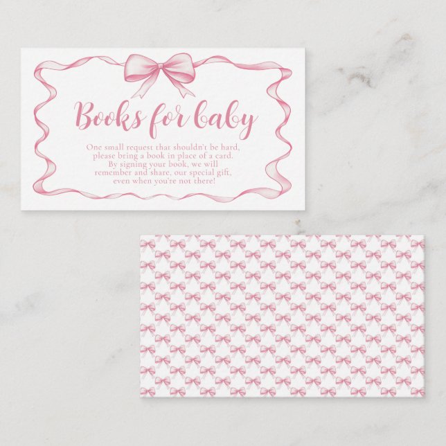 Pink Bow Girl Ribbon Babydusche Bücher für Baby Begleitkarte (Vorne/Hinten)