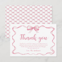 Pink Bow Girl Ribbon Babydusche Danke Karte