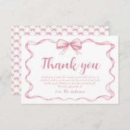 Pink Bow Girl Ribbon Babydusche Danke Karte
