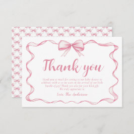 Pink Bow Girl Ribbon Babydusche Danke Karte