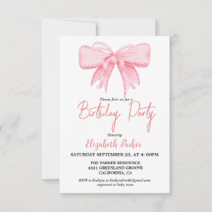 Pink Bow Girl Ribbon Geburtstagsprinkle Einladung