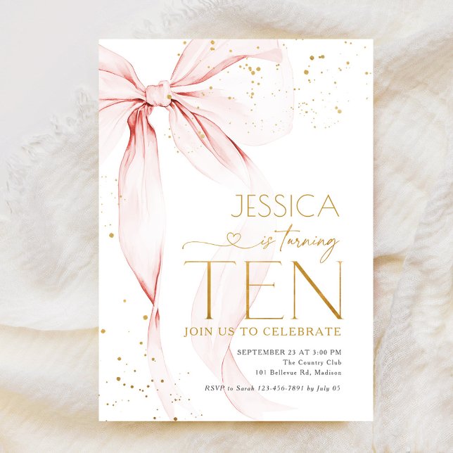 Pink Bow Girls 10th Birthday  Einladung (Von Creator hochgeladen)