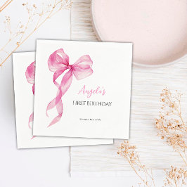 Pink Bow Girls 1. Geburtstag Serviette