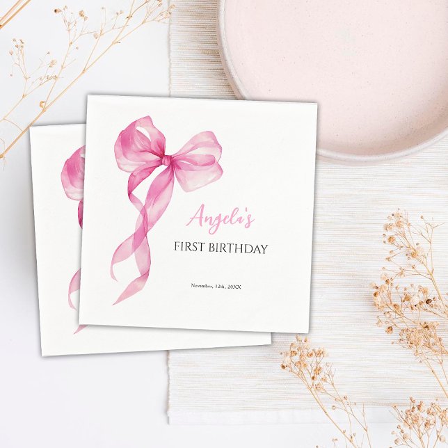 Pink Bow Girls 1. Geburtstag Serviette (Von Creator hochgeladen)
