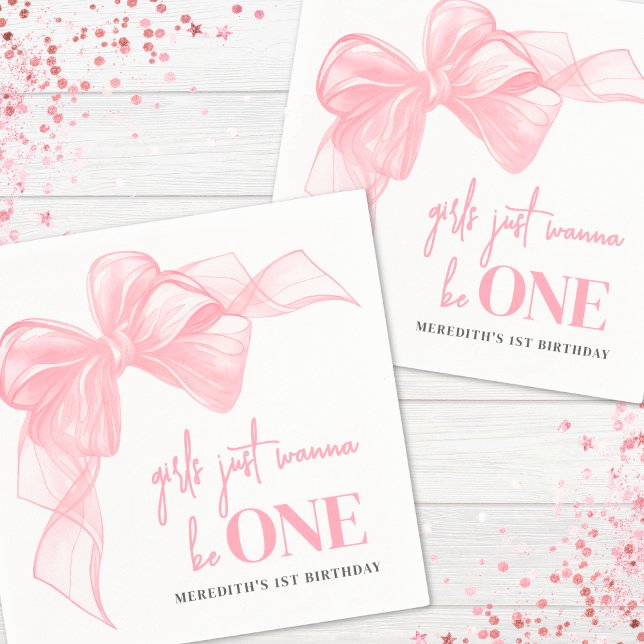 Pink Bow Girls 1st Birthday Serviette (Pink Bow Girls 1st Birthday Napkins)