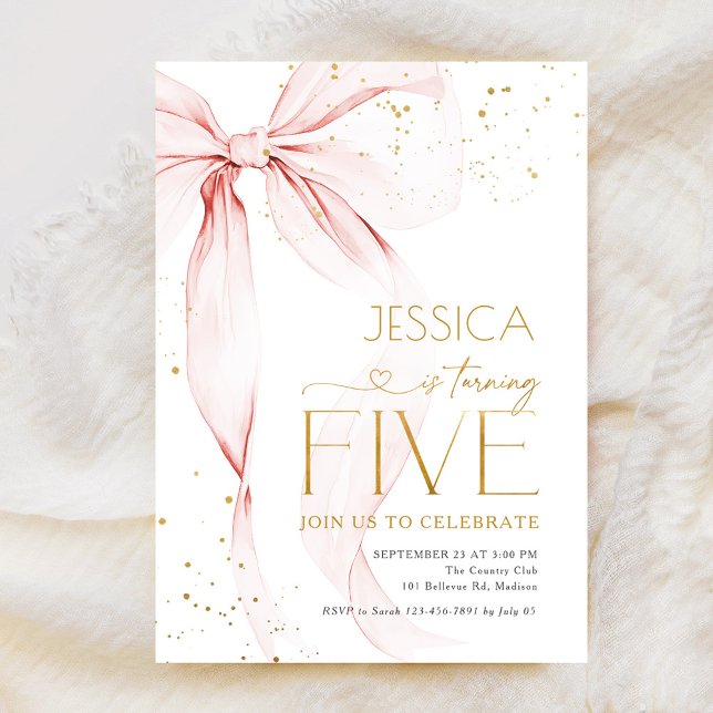 Pink Bow Girls 5th Birthday  Einladung (Von Creator hochgeladen)