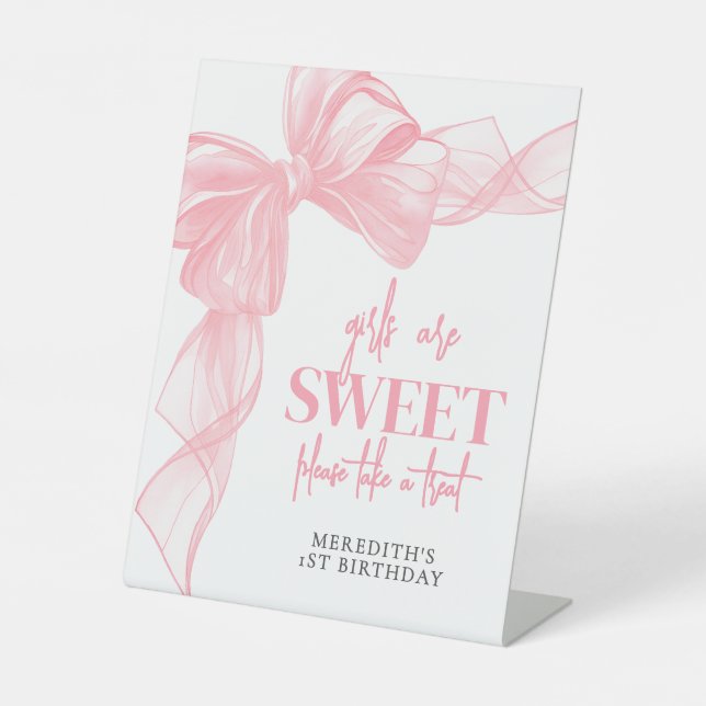 Pink Bow Girls Sweets Bar Sign Sockelschild (Vorderseite)