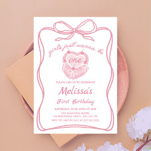 Pink Bow Girls wollen nur ein Geburtstag sein Einladung
