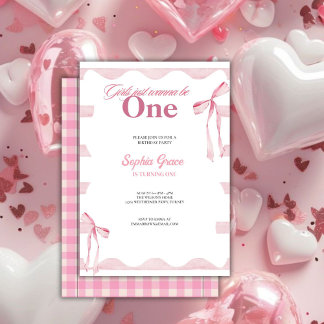 Pink Bow Girls Wollte nur, ein 1. Geburtstag zu se Einladung