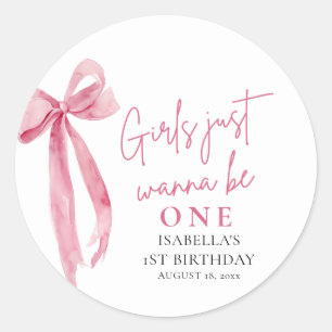 Pink Bow Girls Wollte nur, ein 1. Geburtstag zu se Runder Aufkleber