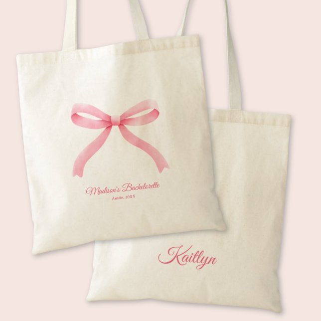 Pink Bow Girly Coquette Custom Junggeselinnen-Absc Tragetasche (Pink Bow Girly Coquette Custom Bachelorette Party Tote Bag
)