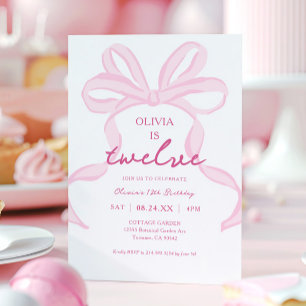 Pink Bow Girly Coquette Girls 12. Geburtstagsparty Einladung