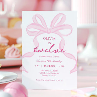 Pink Bow Girly Coquette Girls 12. Geburtstagsparty Einladung