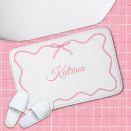 Pink Bow Girly Coquette Personalisiert Bath Mat Badematte