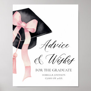 Pink Bow Grad Party Graduate Ratschläge und Wünsch Poster