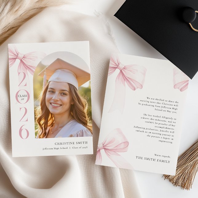 Pink Bow Graduation Announcement Ankündigung (Von Creator hochgeladen)