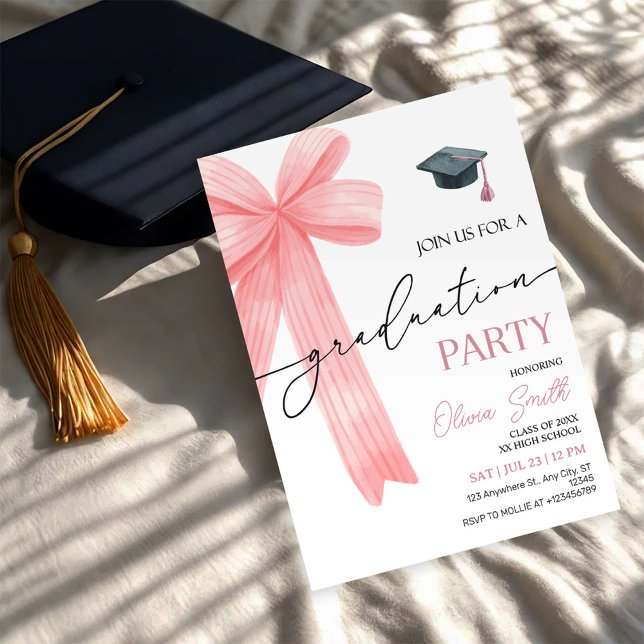 Pink Bow Graduation Party Einladung (Von Creator hochgeladen)