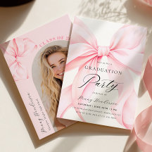 Pink Bow Graduation Photo Invitation