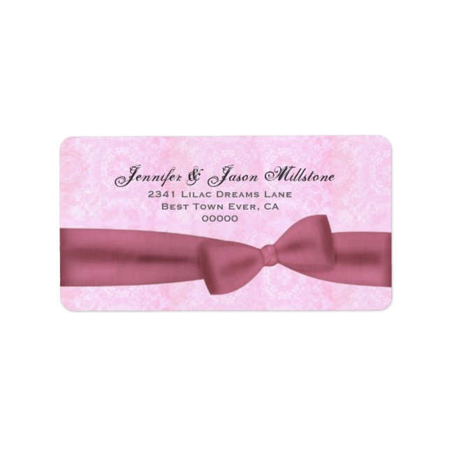 Pink Bow Graue Buchstaben Texturierte Hintergrund Adressaufkleber (Vorne)