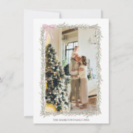 Pink Bow Green Garland Weihnachts-Foto Einladung