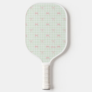 Pink Bow Green Gingham Personalisiert Name Pickleball Schläger