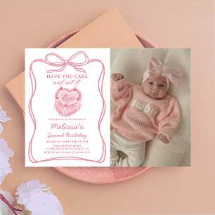 Pink Bow haben ihren Kuchen und essen ihn zwei Geb Einladung