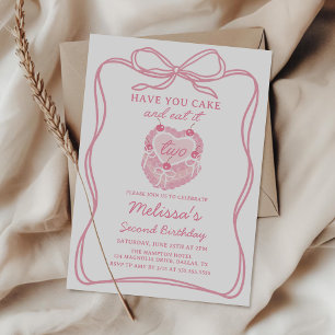 Pink Bow haben ihren Kuchen und essen ihn zwei Geb Einladung