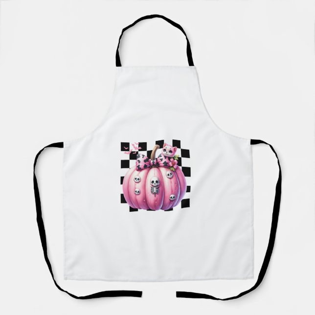 Pink Bow Halloween Kürbis mit Kätzchenschnecken Schürze (Vorderseite)