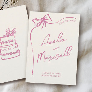 Pink Bow Handgezeichnet Stylish Trendy Wedding Save The Date