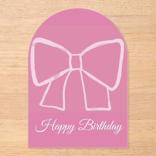 Pink Bow Happy Birthday - Acryleinladungen (Vorderseite)