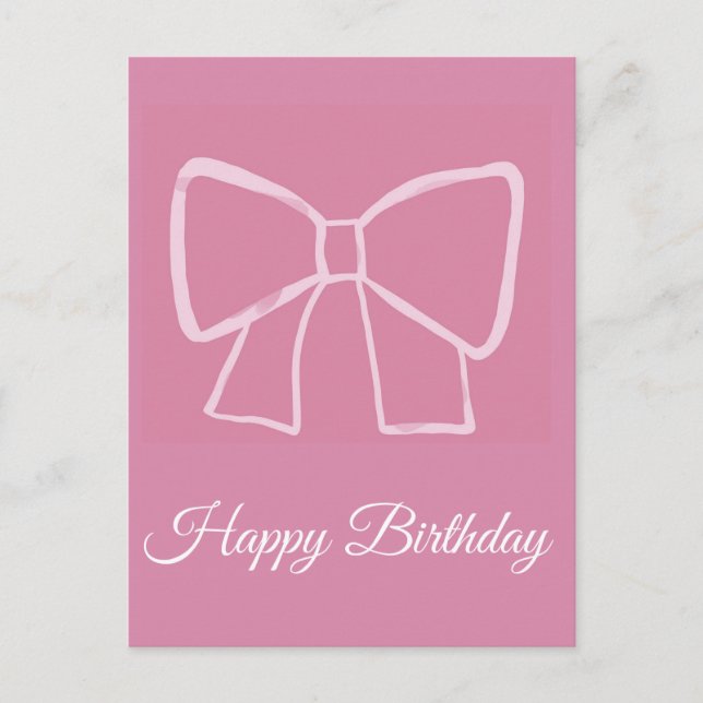 Pink Bow Happy Birthday - Postkarte (Vorderseite)