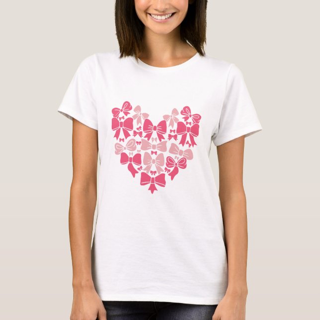 Pink Bow Heart Aesthetic Coquette Design T-Shirt (Vorderseite)