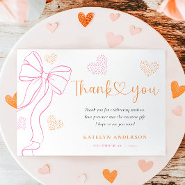 Pink Bow Hearts Baby Sprinkle Thank You Card Dankeskarte