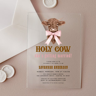 Pink Bow Heilige Kuh Western Cowgirl Brautparty Acryleinladungen