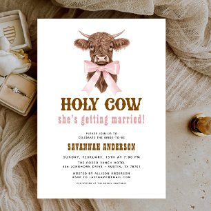 Pink Bow Heilige Kuh Western Cowgirl Brautparty Einladung