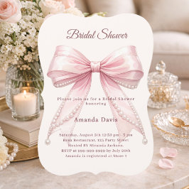 Pink bow ivory pearls elegant Bridal Shower Einladung