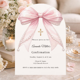 Pink bow ivory pearls girl Confirmation arch Einladung