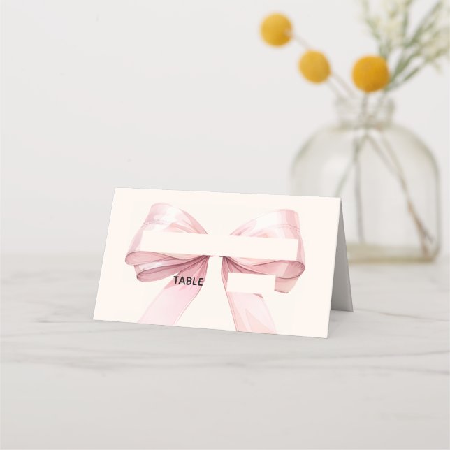Pink Bow Ivory Place Cards | Elegant Folded Platzkarte (Vorderseite)