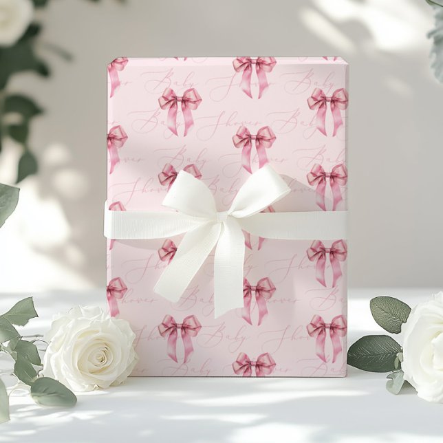 Pink Bow Kalligrafie moderne Baby Dusche Geschenkpapier (Von Creator hochgeladen)