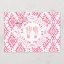 Pink Bow & Lace Seine Mädchen Dusche Einladung
