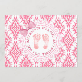 Pink Bow & Lace Seine Mädchen Dusche Einladung