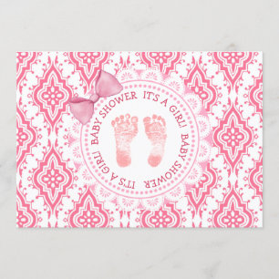 Pink Bow & Lace Seine Mädchen Dusche Einladung
